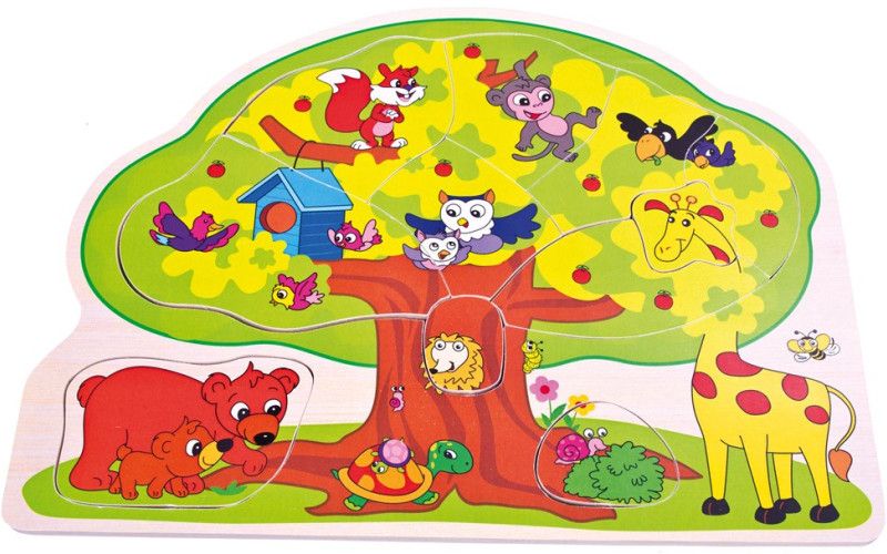 Bino Baby puzzle veselá zvířátka 12 dílků vkládačka strom